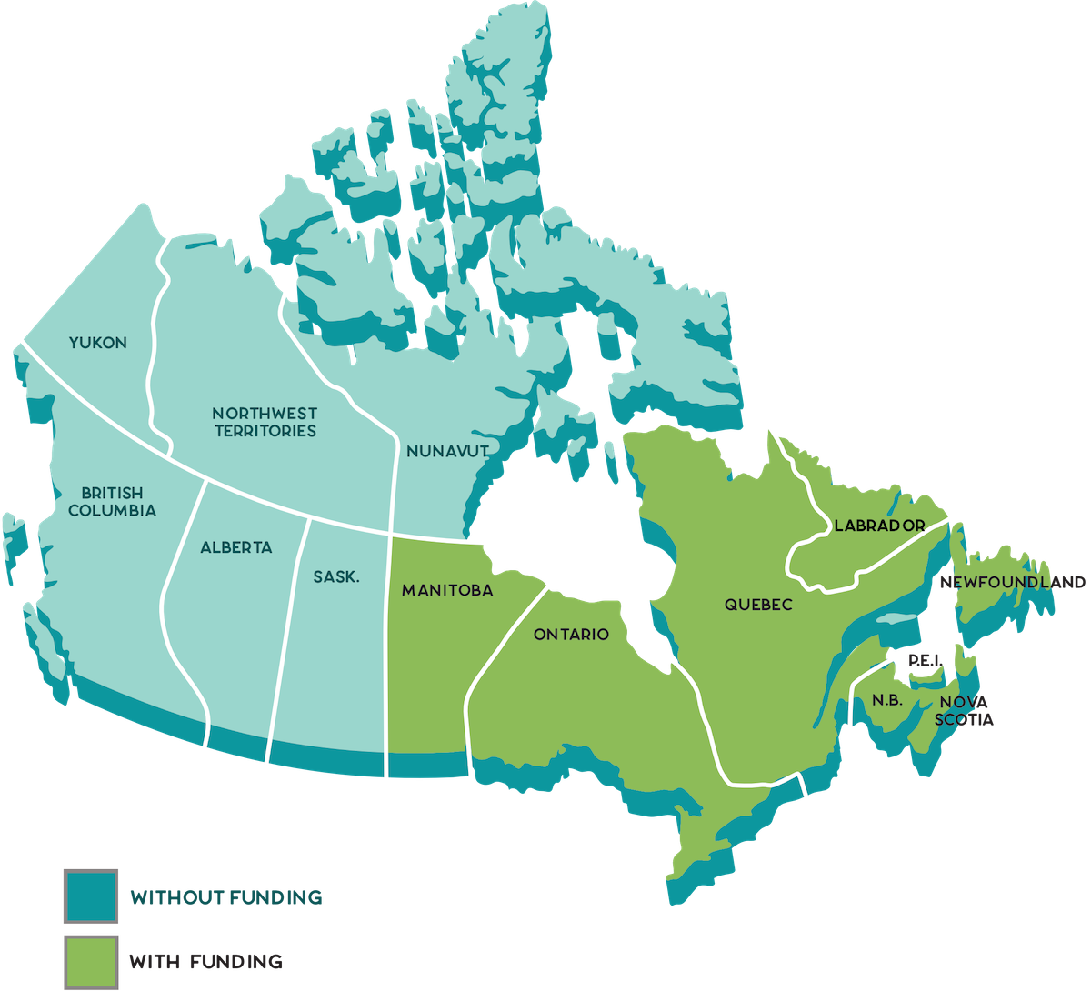 Map of coverage of fertility benefits in Canada